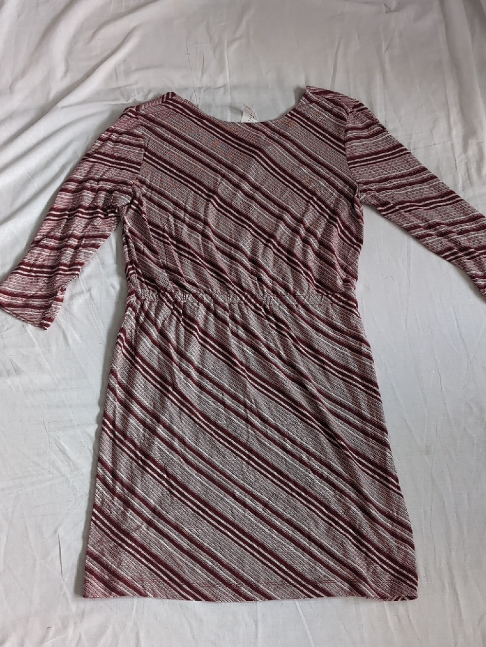 Ann Taylor Striped Burgundy and White 3/4 Sleeve Dress